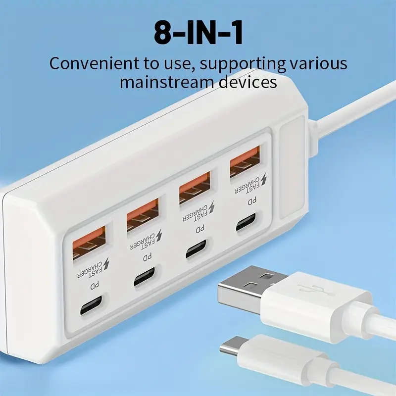 8-port USB to 4USB+4Type-C interface 25W hub