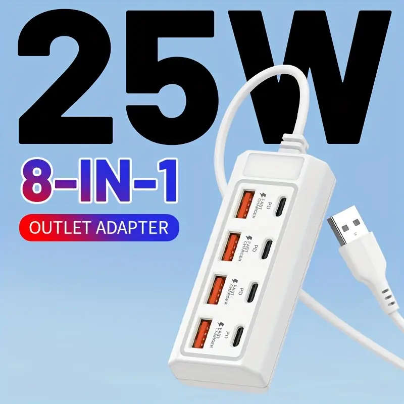 8-port USB to 4USB+4Type-C interface 25W hub