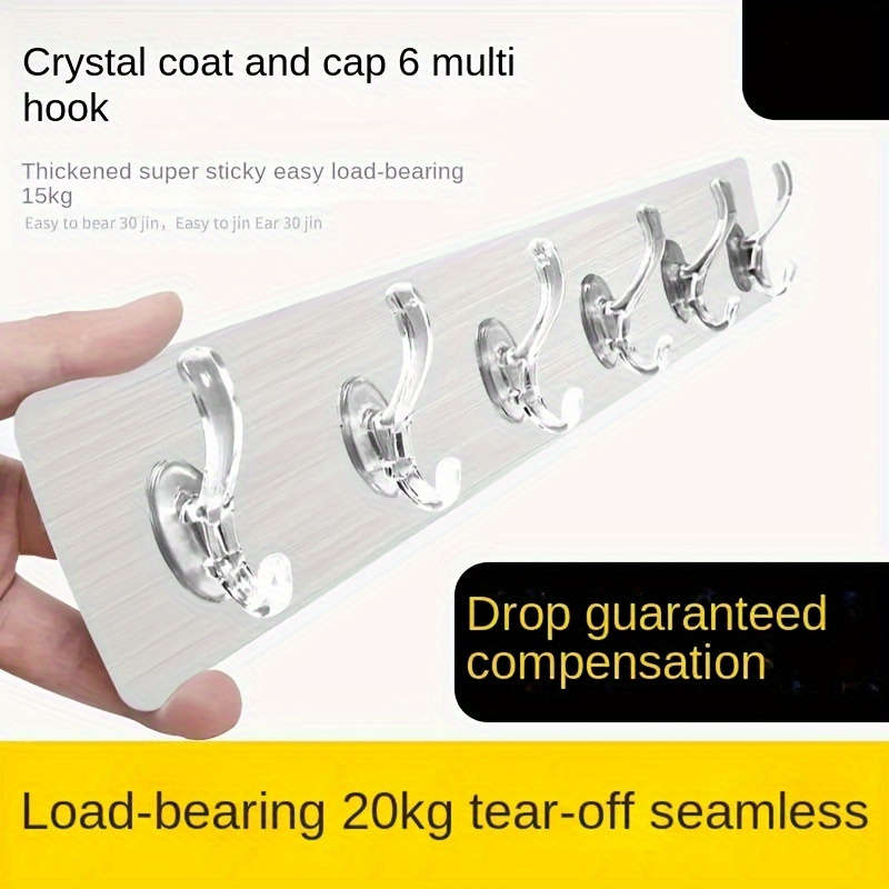 Easy to install clear adhesive hooks - 6 rows of hooks, suitable for hanging clothes and hats, no need to drill holes for wall hanging, perfect for bathroom and closet storage, practical hooks