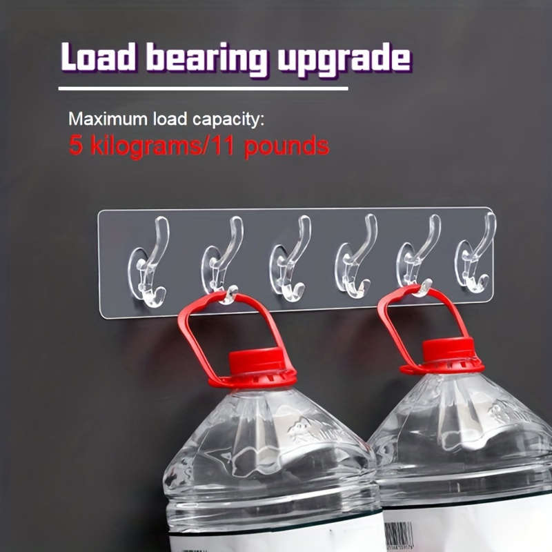 Easy to install clear adhesive hooks - 6 rows of hooks, suitable for hanging clothes and hats, no need to drill holes for wall hanging, perfect for bathroom and closet storage, practical hooks