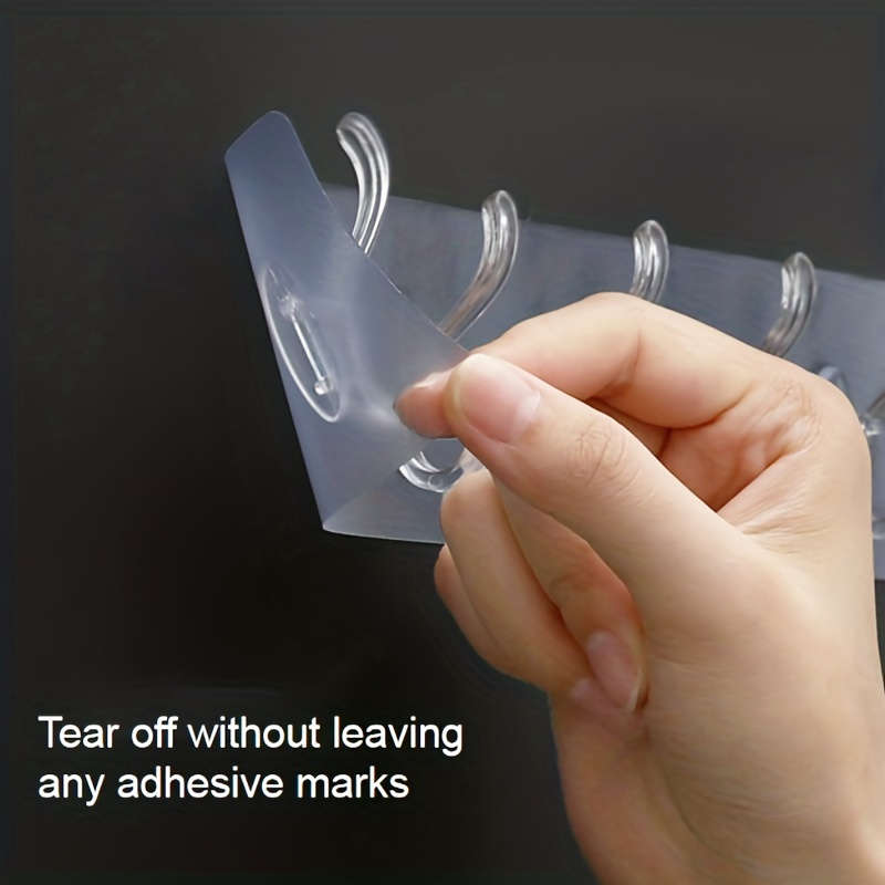 Easy to install clear adhesive hooks - 6 rows of hooks, suitable for hanging clothes and hats, no need to drill holes for wall hanging, perfect for bathroom and closet storage, practical hooks