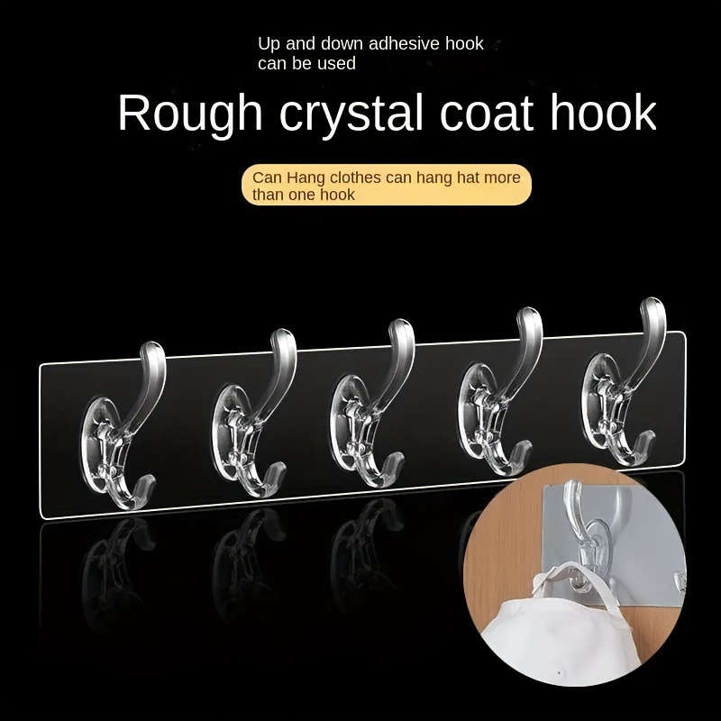 Easy to install clear adhesive hooks - 6 rows of hooks, suitable for hanging clothes and hats, no need to drill holes for wall hanging, perfect for bathroom and closet storage, practical hooks