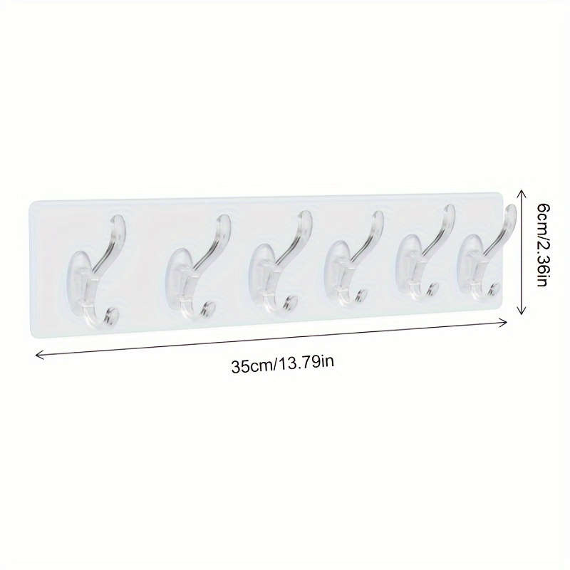 Easy to install clear adhesive hooks - 6 rows of hooks, suitable for hanging clothes and hats, no need to drill holes for wall hanging, perfect for bathroom and closet storage, practical hooks