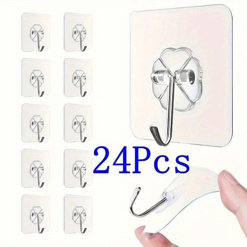 Heavy duty transparent adhesive hooks 24 pcs available, 9.98 KG super strong load bearing, no drilling required