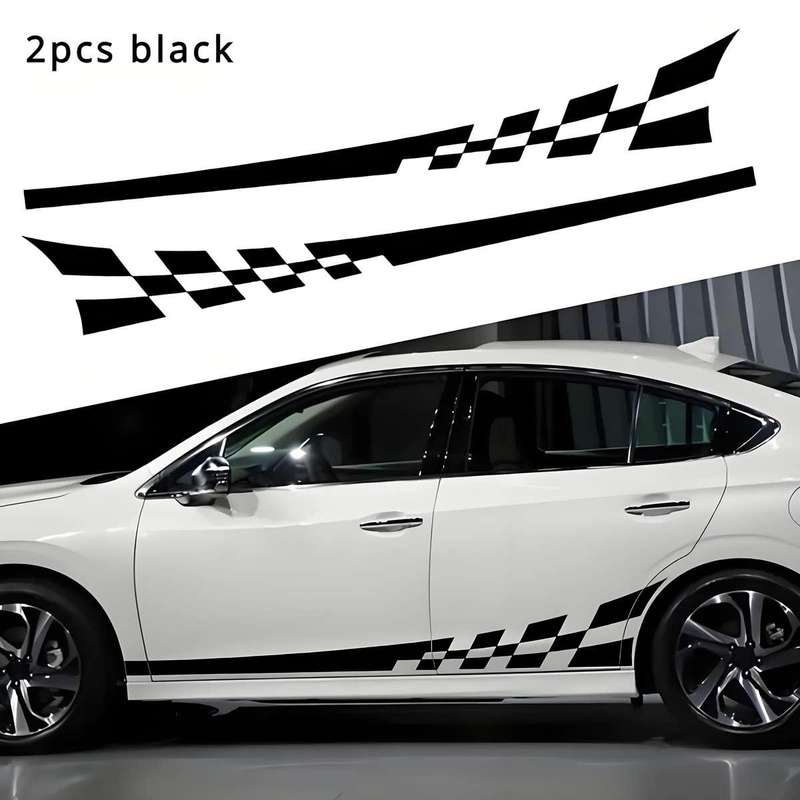Set of Two Glossy Checkered Flag Racing Decals - Self Adhesive