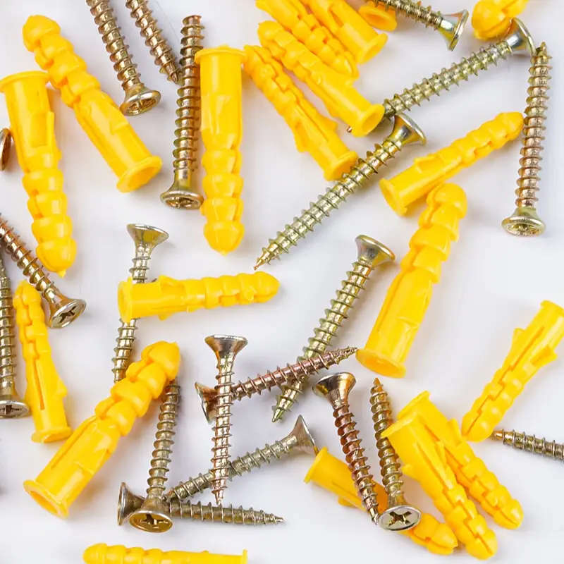 214pcs Heavy Duty Yellow Plastic Expansion Screw Anchor Set