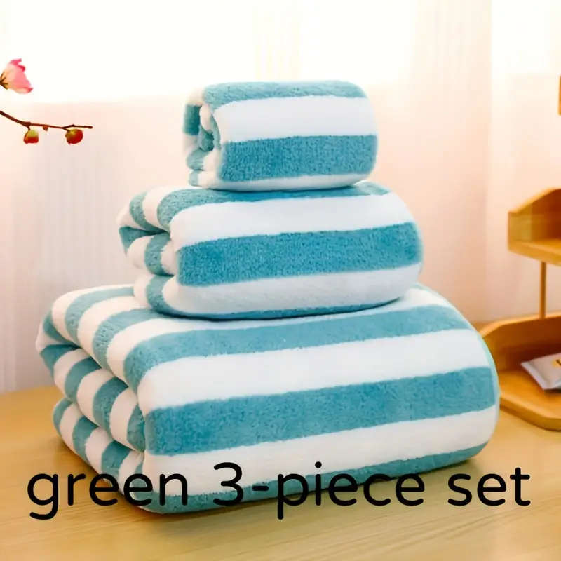 Blue and white striped luxury bath towel three-piece set