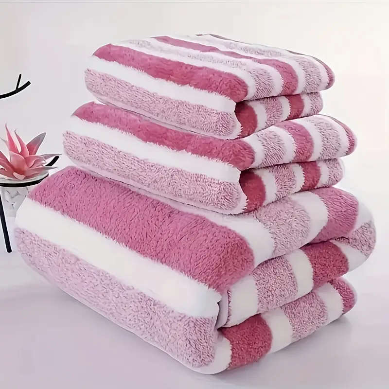 Blue and white striped luxury bath towel three-piece set