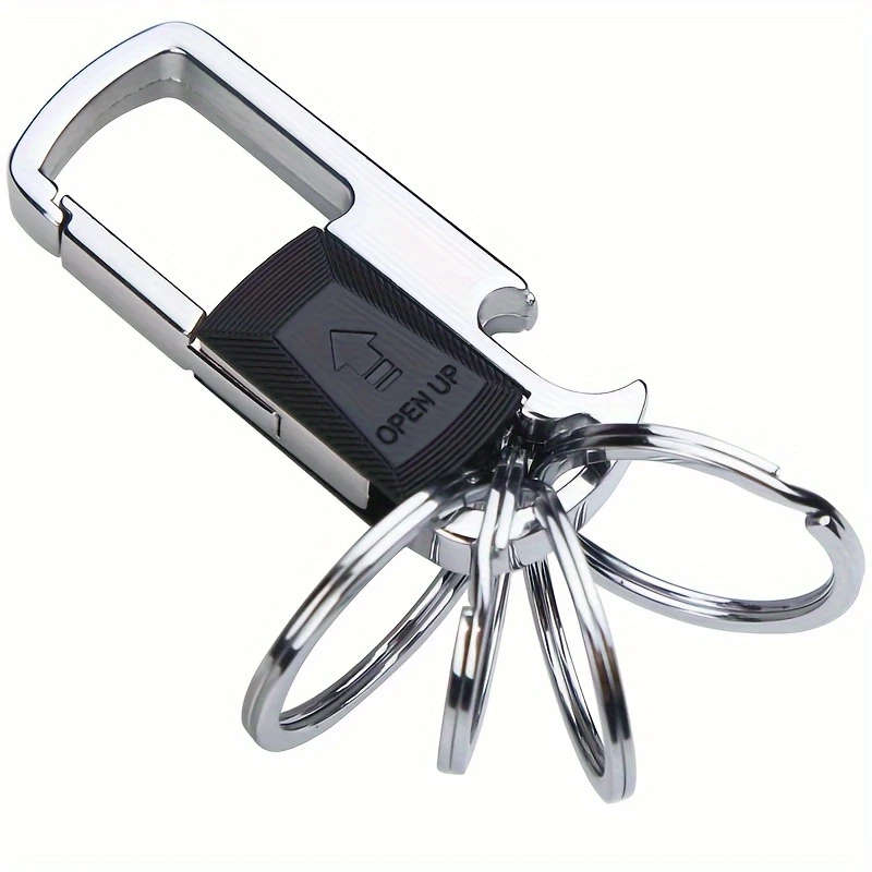1pcs Men's Stainless Steel Car Keychain with 4 Removable Rings and Bottle Opener, Stylish Black Business Style