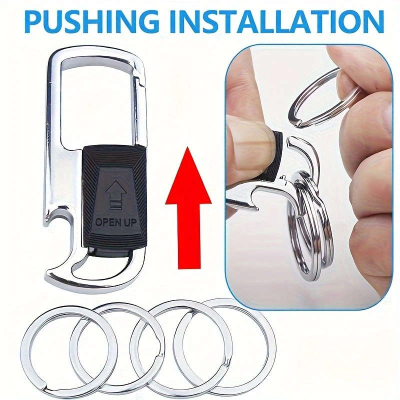 1pcs Men's Stainless Steel Car Keychain with 4 Removable Rings and Bottle Opener, Stylish Black Business Style