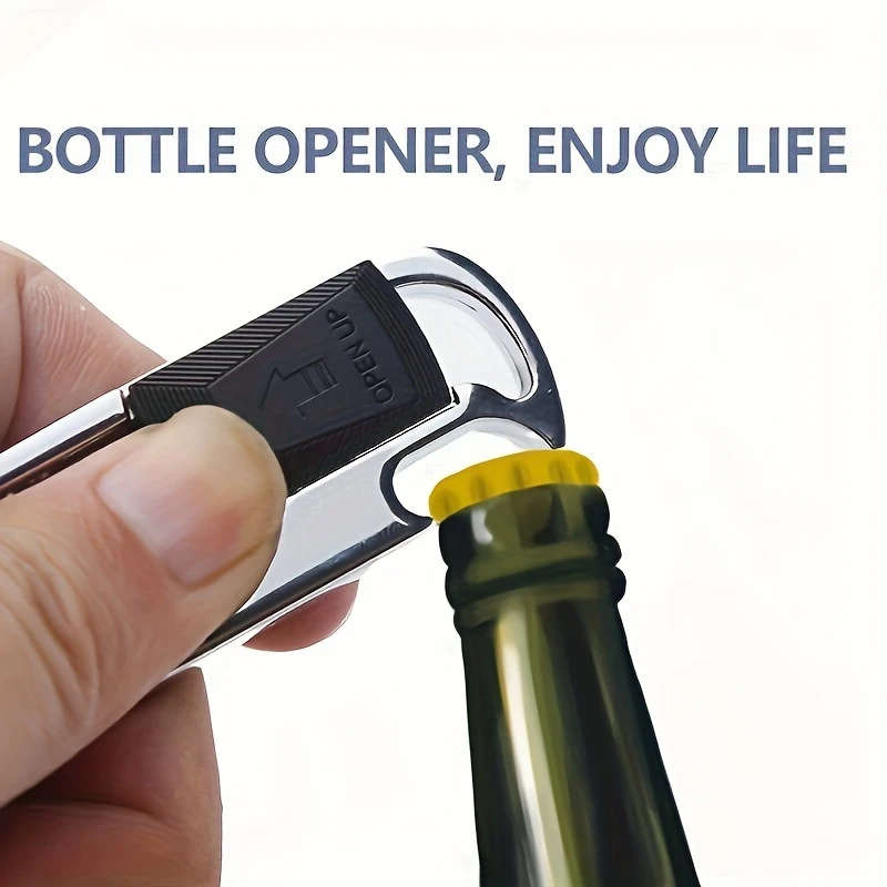 1pcs Men's Stainless Steel Car Keychain with 4 Removable Rings and Bottle Opener, Stylish Black Business Style