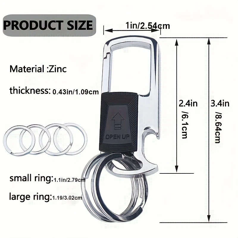 1pcs Men's Stainless Steel Car Keychain with 4 Removable Rings and Bottle Opener, Stylish Black Business Style