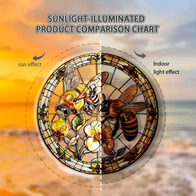 1pc 2D Flat 8" Acrylic Bee and Flowers Stained Glass Style Sun Catcher Vibrant Wall Hanging D