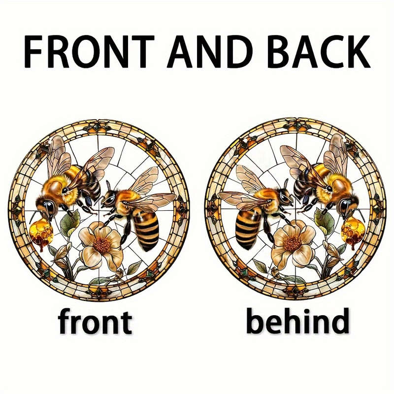 1pc 2D Flat 8" Acrylic Bee and Flowers Stained Glass Style Sun Catcher Vibrant Wall Hanging D