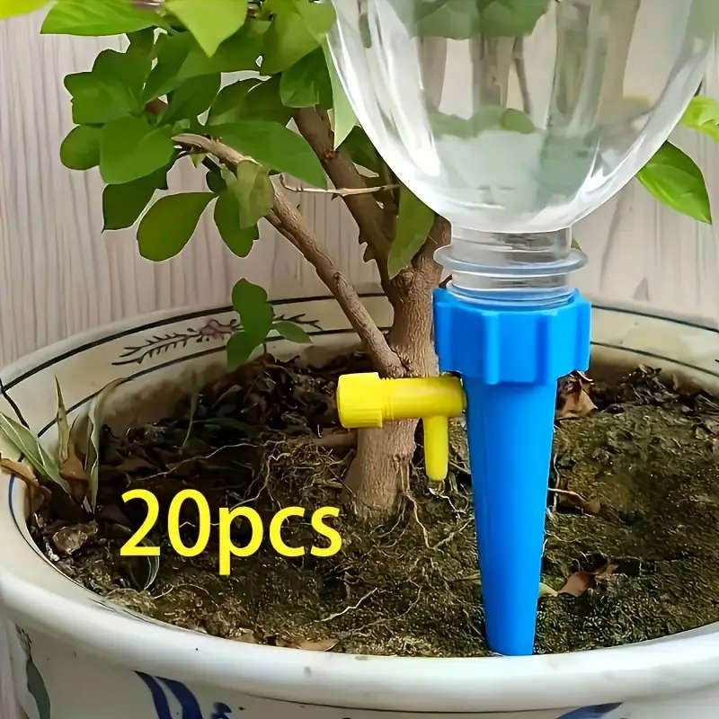 20-pack plant watering drippers with adjustable flow control valve, polypropylene self-irrigating tips