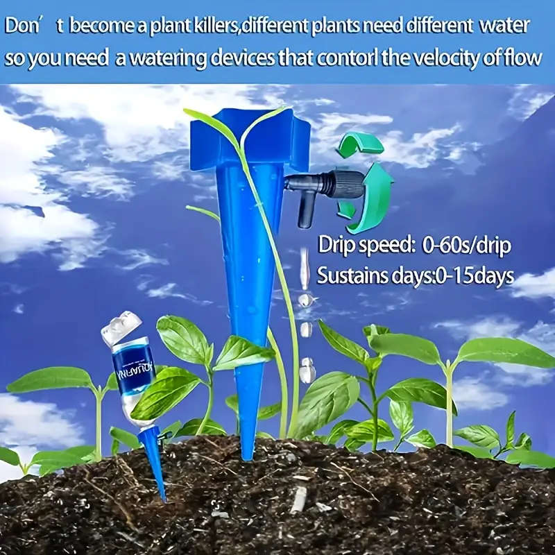 20-pack plant watering drippers with adjustable flow control valve, polypropylene self-irrigating tips