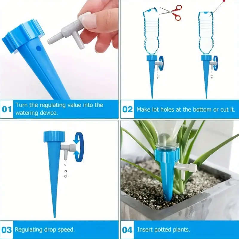 20-pack plant watering drippers with adjustable flow control valve, polypropylene self-irrigating tips