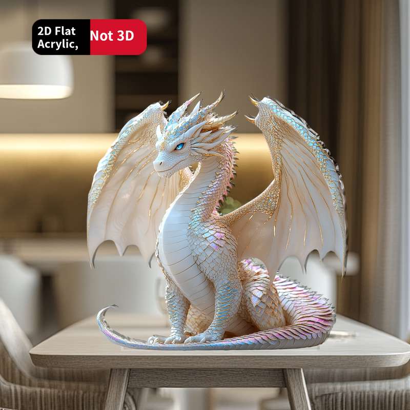 1pc 2D Flat Rainbow Blue Eyes Dragon Sculpture 5.01cm Acrylic Fantasy Desktop Decoration - Realis