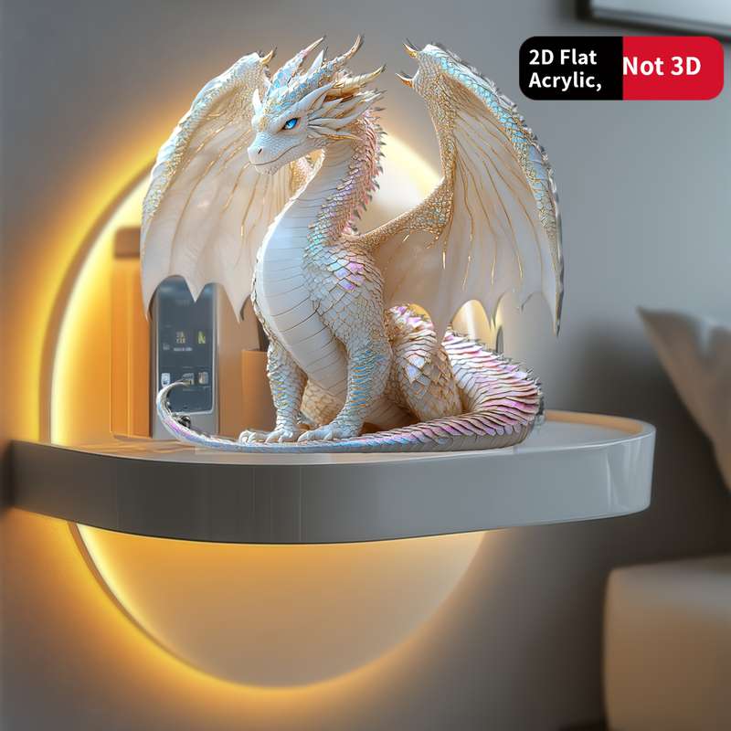 1pc 2D Flat Rainbow Blue Eyes Dragon Sculpture 5.01cm Acrylic Fantasy Desktop Decoration - Realis