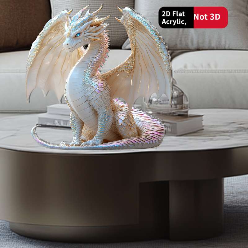 1pc 2D Flat Rainbow Blue Eyes Dragon Sculpture 5.01cm Acrylic Fantasy Desktop Decoration - Realis