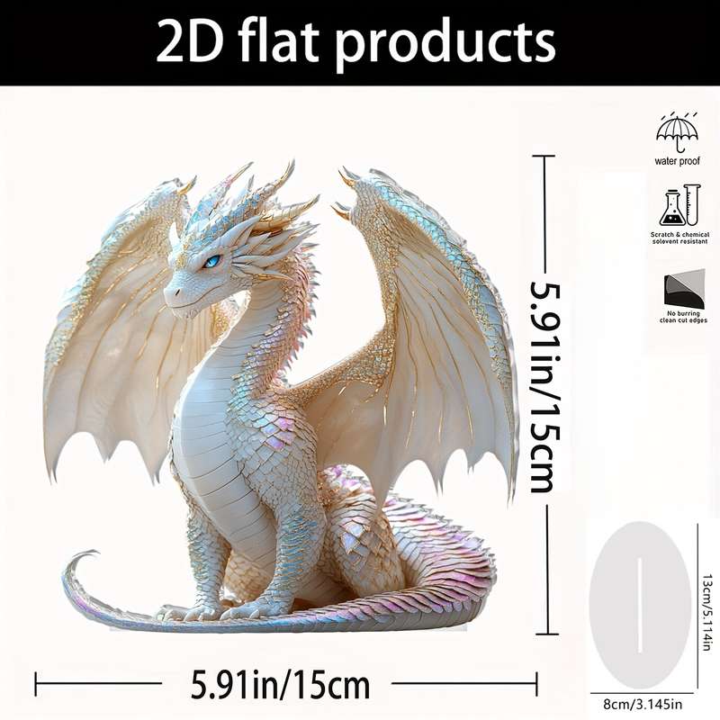 1pc 2D Flat Rainbow Blue Eyes Dragon Sculpture 5.01cm Acrylic Fantasy Desktop Decoration - Realis