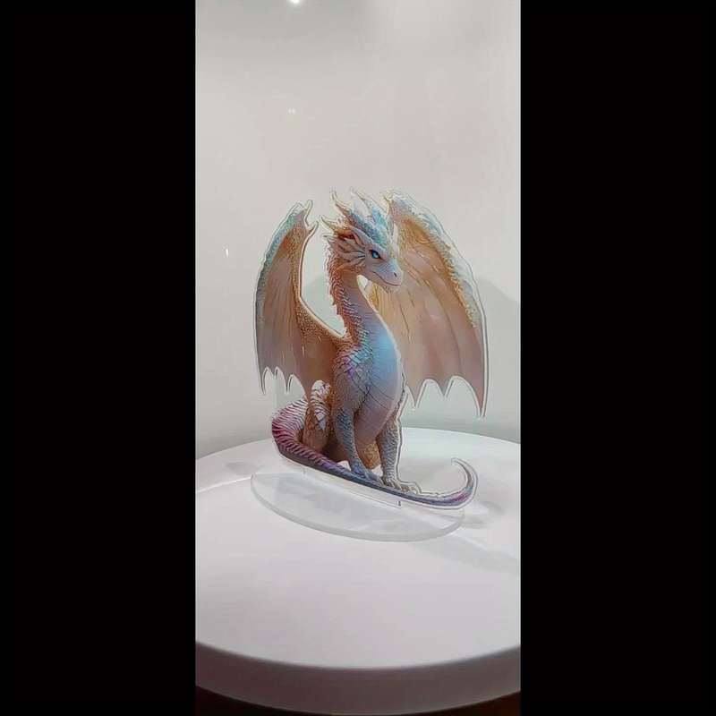 1pc 2D Flat Rainbow Blue Eyes Dragon Sculpture 5.01cm Acrylic Fantasy Desktop Decoration - Realis