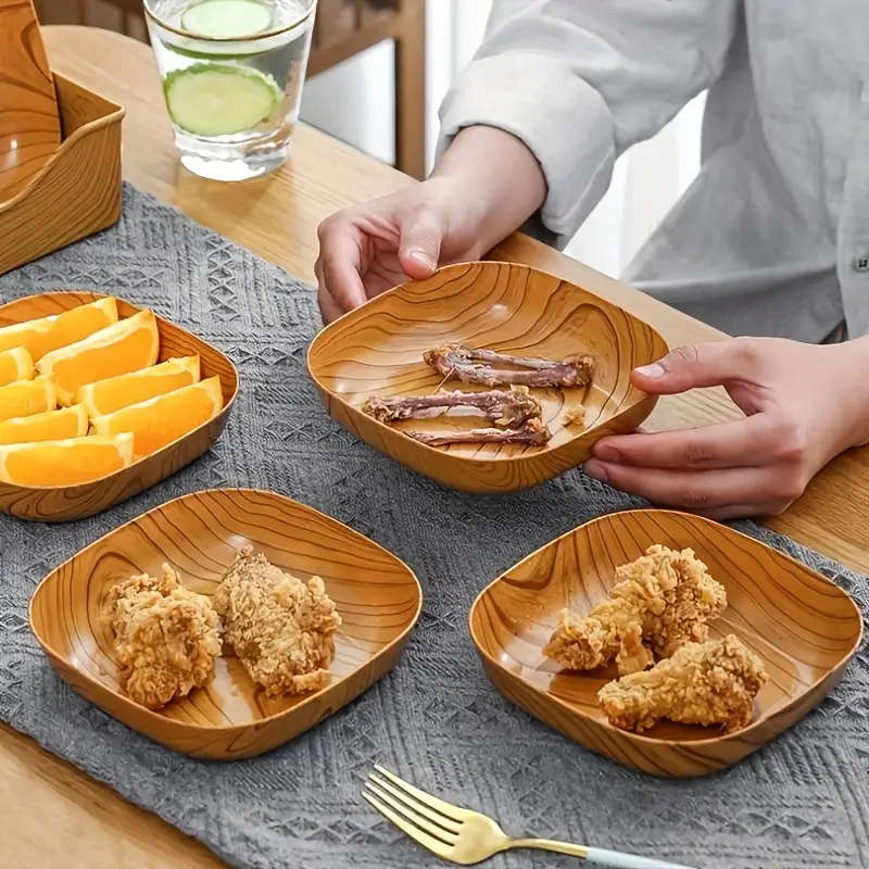 10-piece imitation wood plastic snack tray