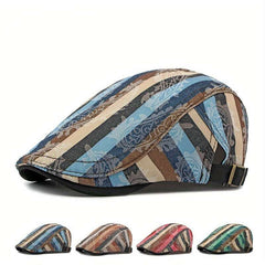 1pcs Fashion Striped Beret Hat for Men and Women Lightweight Non-Stretch Hand Washable Polyester Painter Hat