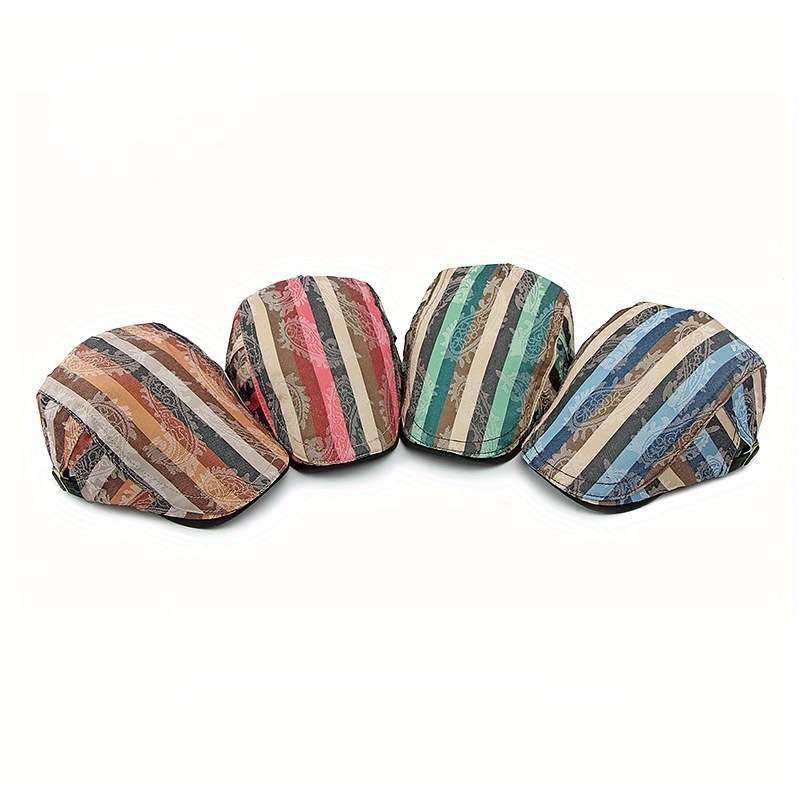 1pcs Fashion Striped Beret Hat for Men and Women Lightweight Non-Stretch Hand Washable Polyester Painter Hat