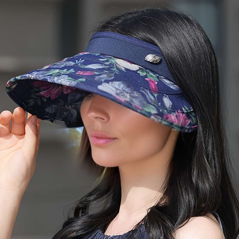 1pcs Women's Floral Sun Hat Wide Brim Polyester Hat Open Top Design Adjustable Breathable