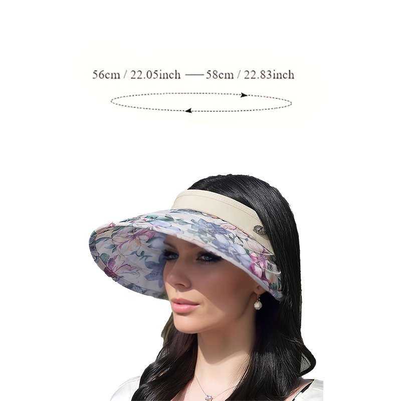 1pcs Women's Floral Sun Hat Wide Brim Polyester Hat Open Top Design Adjustable Breathable