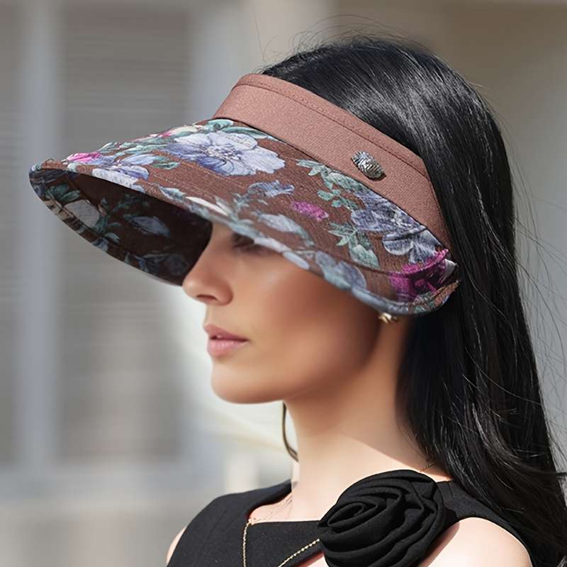 1pcs Women's Floral Sun Hat Wide Brim Polyester Hat Open Top Design Adjustable Breathable