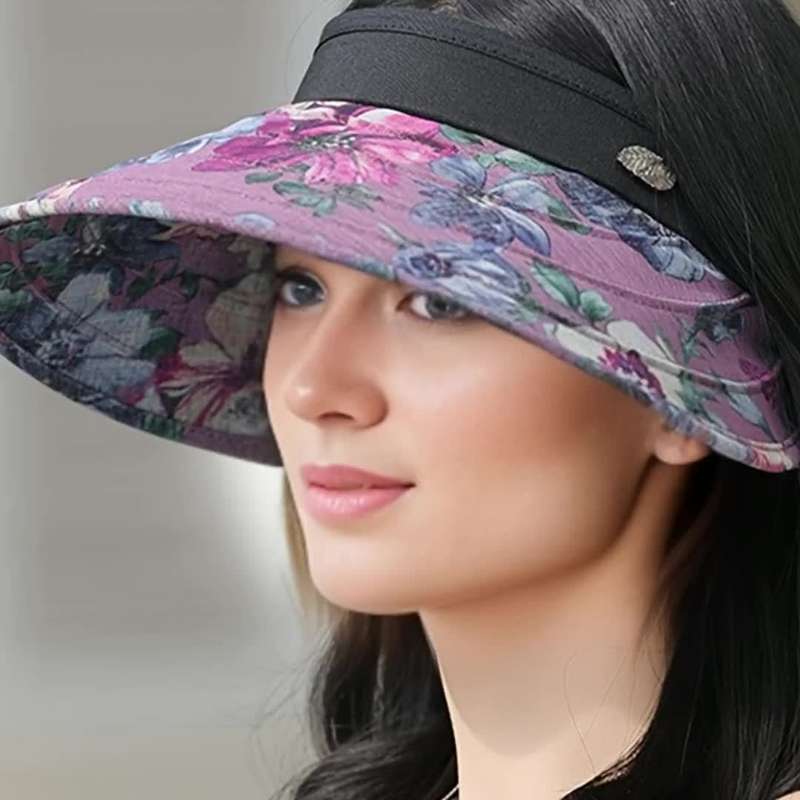 1pcs Women's Floral Sun Hat Wide Brim Polyester Hat Open Top Design Adjustable Breathable