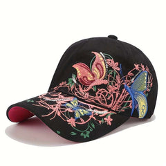 1pcs Women's Summer Fashion Baseball Cap with Vivid Butterfly Embroidery and Adjustable Sun Protection