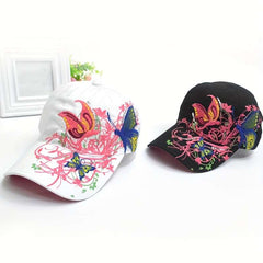 1pcs Women's Summer Fashion Baseball Cap with Vivid Butterfly Embroidery and Adjustable Sun Protection