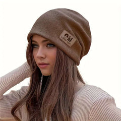 Women's autumn and winter simple trimmed loose knitted hat, solid color warm earmuffs stretch hat