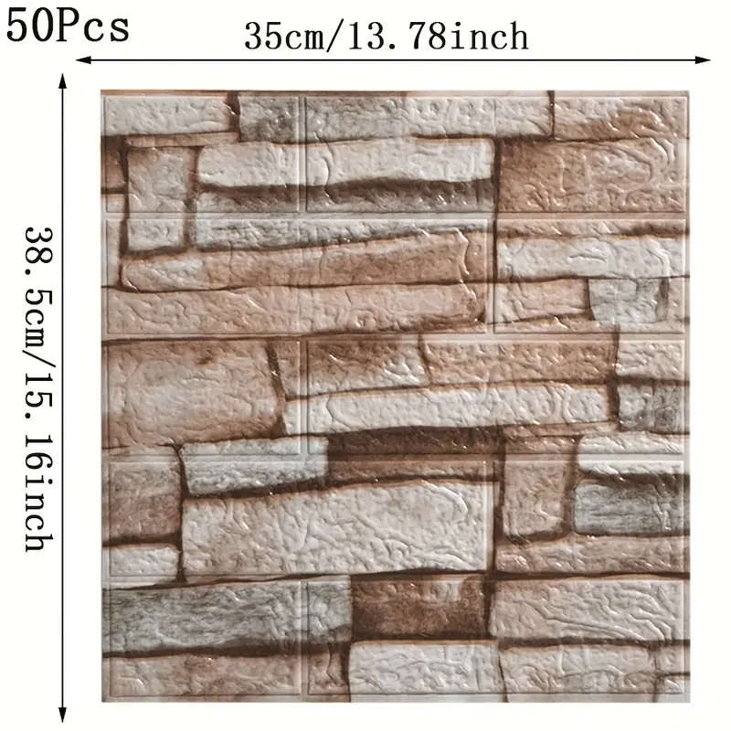 50 pieces of brick pattern self-adhesive 3D wall stickers