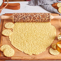 1pc Flower Leaf Rolling Pin (34.8cm), Wooden Embossed Dough Roller, Kitchen Gadgets