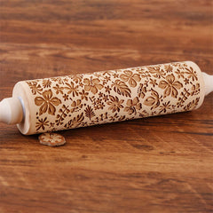 1pc Flower Leaf Rolling Pin (34.8cm), Wooden Embossed Dough Roller, Kitchen Gadgets