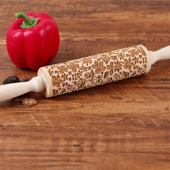1pc Flower Leaf Rolling Pin (34.8cm), Wooden Embossed Dough Roller, Kitchen Gadgets