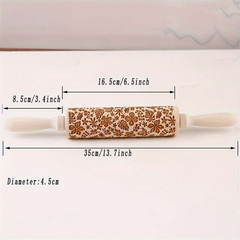 1pc Flower Leaf Rolling Pin (34.8cm), Wooden Embossed Dough Roller, Kitchen Gadgets