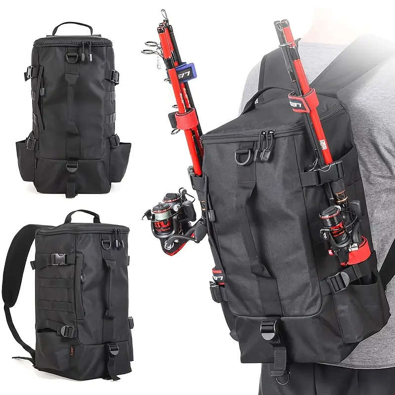 4.6 Gallon Black Multi-Compartment Fishing Backpack