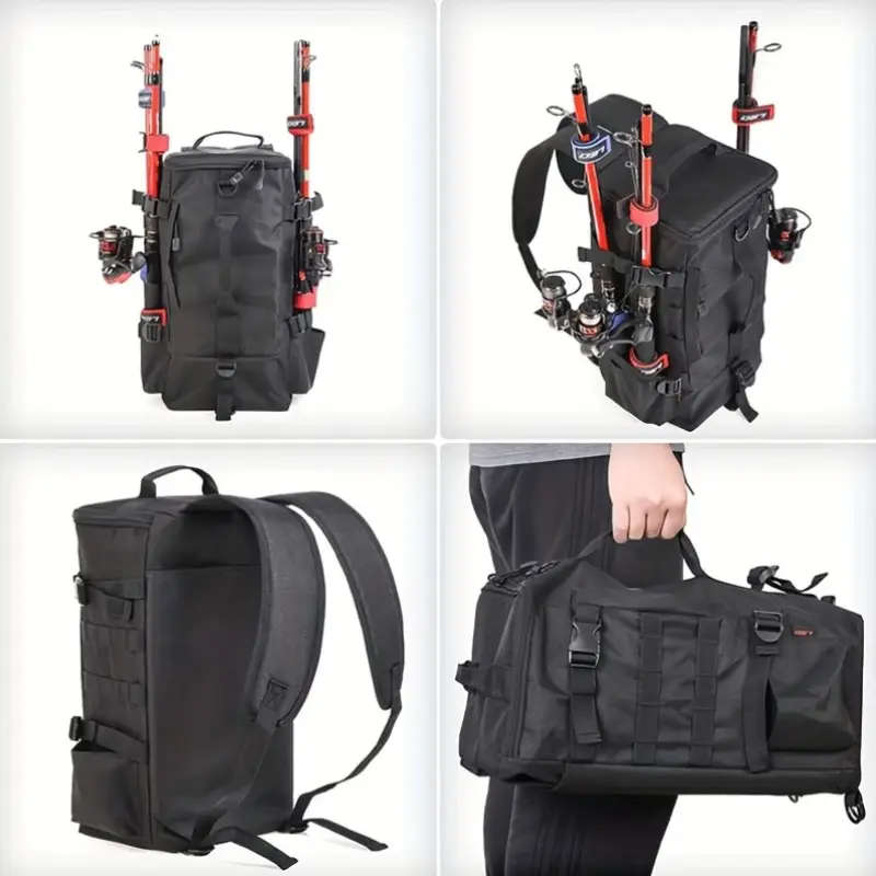 4.6 Gallon Black Multi-Compartment Fishing Backpack
