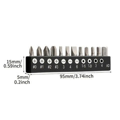 12/33-Piece 1/4" Mini Ratchet Offset Screwdriver Bit Set - A variety of hex, Phillips, slotted, and Torx bits make repairs a breeze!