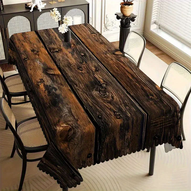 1 rectangular tablecloth with rustic wood grain print 140*200 cm