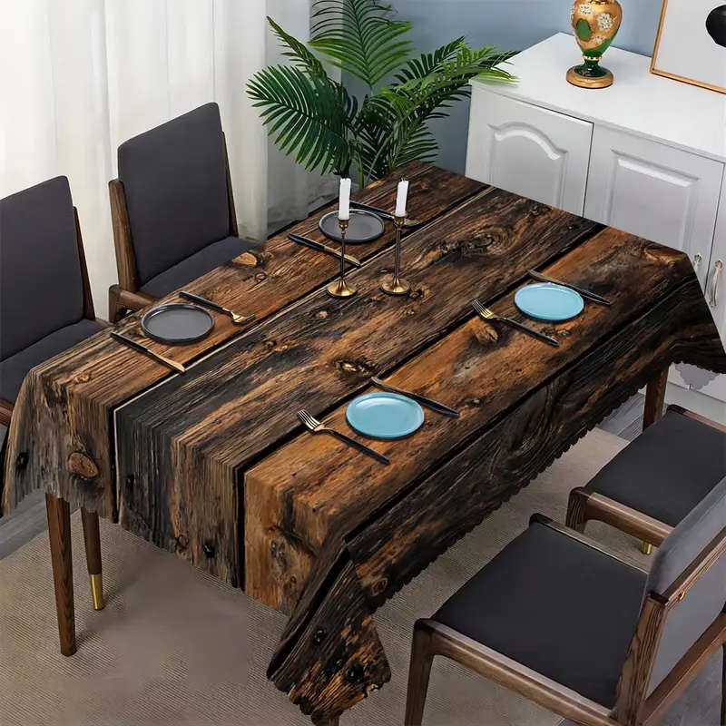 1 rectangular tablecloth with rustic wood grain print 140*200 cm