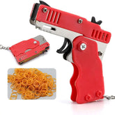 Rubber Band Gun Toy Mini Metal Folding Rubber Gun Rubber Launcher Toy With Keychain And Rubber Bands
