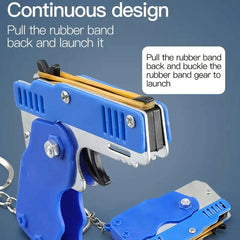 Rubber Band Gun Toy Mini Metal Folding Rubber Gun Rubber Launcher Toy With Keychain And Rubber Bands