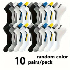 10 Pairs of Men's Sports Socks Breathable Mesh Basketball Socks Casual Sports Mid-calf Socks Polyester Multicolor Hand Wash or Dry Clean