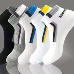 10 Pairs of Men's Sports Socks Breathable Mesh Basketball Socks Casual Sports Mid-calf Socks Polyester Multicolor Hand Wash or Dry Clean